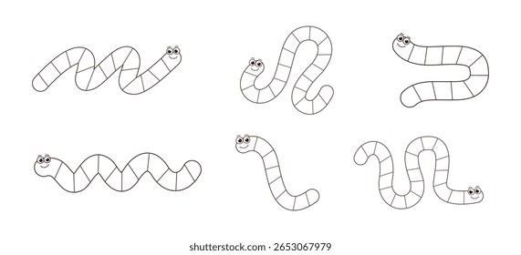Worm Board Game Path Outline, Worksheet, Printable for Kids