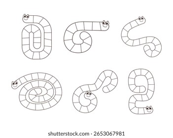 Worm Board Game Path Outline, Worksheet, Printable for Kids