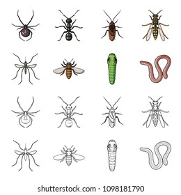 Worm, centipede, wasp, bee, hornet .Insects set collection icons in cartoon,outline style vector symbol stock illustration web.