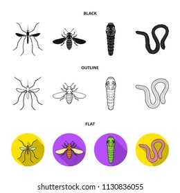 Worm, centipede, wasp, bee, hornet .Insects set collection icons in black,flat,outline style vector symbol stock illustration web.