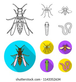 Worm, centipede, wasp, bee, hornet .Insects set collection icons in outline,flat style vector symbol stock illustration web.