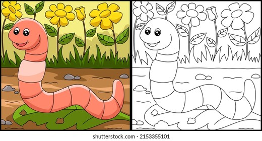 Worm Coloring Page Colored Illustration