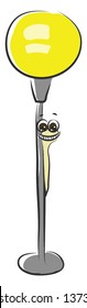 A worm crawling on a light lamp that emits yellow light is laughing vector color drawing or illustration 