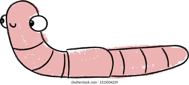 worm crayon doodle hand drawn cute 
animal earthworm pink kids illustration