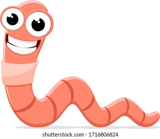 Worm creeps and smiles on a white background. Character