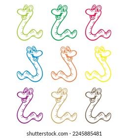 Ilustración del vector de gusanos y sonrisas. Carácter de dibujo de gusano
