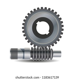 Worm drive. Vector diagram. Protrusion on the gear wheel enter the Worm shaft to form a gearing system. Worm shaft is a