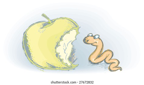 Worm eating an apple