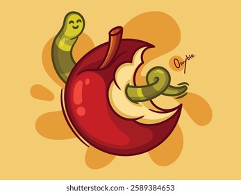 Worm Eating an Apple Illustrations Design