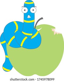 worm is eating apple vector design