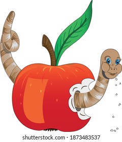 A worm eats its way through an apple