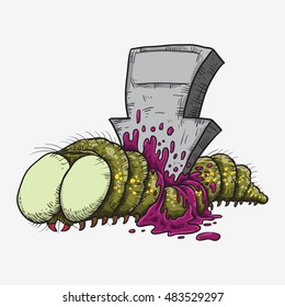 worm get hit by an arrow on its body hand drawing line art 