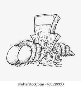 worm get hit by an arrow on its body hand drawing line art 