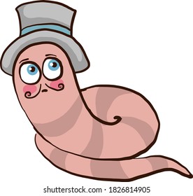 Wurm mit Hut, Illustration, Vektorgrafik auf weißem Hintergrund