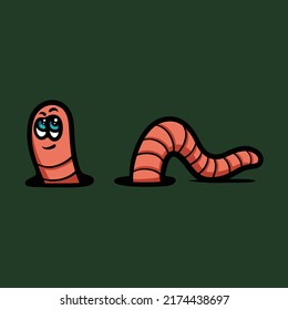 Worm in a hole cartoon vector illustration