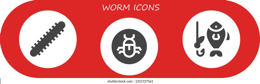 worm icon set. 3 filled worm icons.  Simple modern icons about  - Centipede, Bug, Fishing