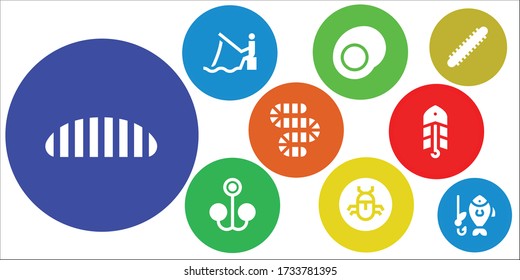 conjunto de iconos de gusano. 9 iconos rellenos de gusano.  Iconos modernos sencillos como: oruga, pesca, gamba, cebo, cerdo, gusano, ciempiés