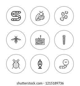 Worm icon set. collection of 9 outline worm icons with bug, caterpillar, fishing, gummy icons. editable icons.