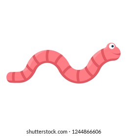 Worm icon. Smiling cartoon earthworm. Vector illustration flat design. Isolated on white background. Invertebrate crawling creature.