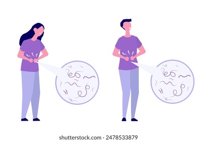 Worm infection, human intestinal parasites concept. Vector illustration.