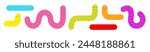 Worm insect icon set. Colorful bright earthworm. Cartoon funny kawaii baby animal character. Smiling face. Cute crawling bug collection. Geometric line shape. Flat design. White background. Vector