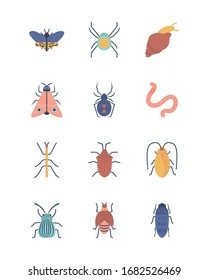 worm and insect icon set over white background, flat style, vector illustration