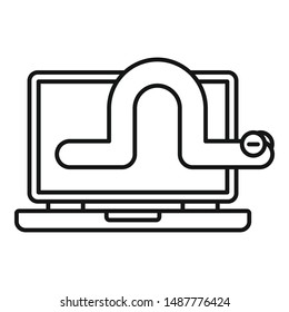 Worm laptop icon. Outline worm laptop vector icon for web design isolated on white background