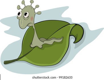 Worm and leaf. Cartoon