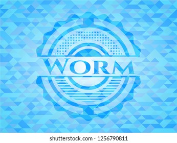 Worm light blue emblem with triangle mosaic background
