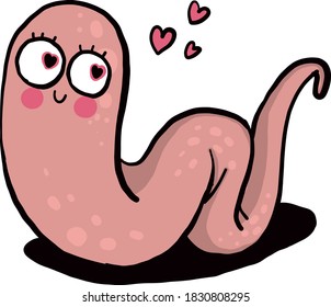 Worm in love, illustration, vector on white background