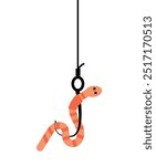 Worm on a Fishing Hook. Hobbies and leisure fish catching activities concept