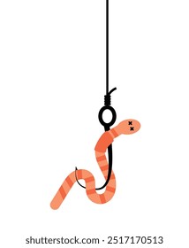 Worm on a Fishing Hook. Hobbies and leisure fish catching activities concept