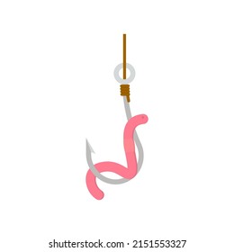 Worm on fishing hook icon. Vector illustration. Isolated.