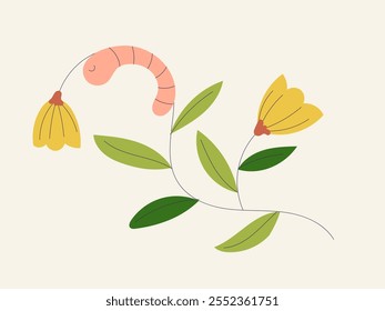 Worm on a Flower: A whimsical illustration of a worm gracefully perched on a delicate flower, symbolizing the beauty found in unexpected places.