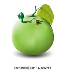 worm on green apple
