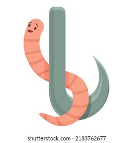 Worm on hook icon cartoon vector. Cute compost. Dirt farm