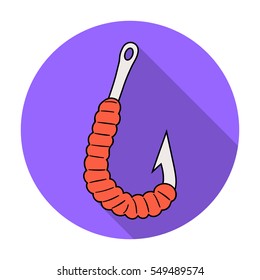 Worm on a hook icon in flat style isolated on white background. Fishing symbol stock vector illustration.
