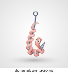 Worm on a hook. Vector