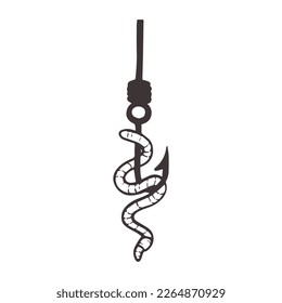 Worm on a hook vector illustration. Worm for fishing. Worm for catching fish