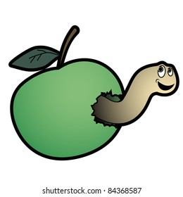 Worm out of an green apple