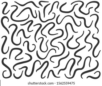 Worm pattern. Silhouette of parasite, soil worms, helminth. Parasitology black white background.