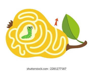 Worm in a pear. Maze game for kids. Help a caterpillar to find a correct way