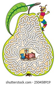 Worm in a pear - maze for kids. Help a worm to find a correct way into his room.