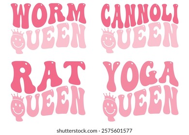 Worm Queen, Cannoli Queen, Rat Queen, Yoga Queen retro wavy T-shirt