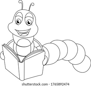 A Worm Reading A Book Cartoon Vector Art And Illustration