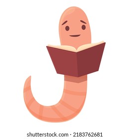 Worm Reading Book Icon Cartoon Vector. Compost Farm. Pink Mascot