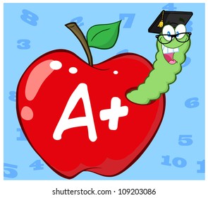 Worm In Red Apple With Graduate Cap And Glasses