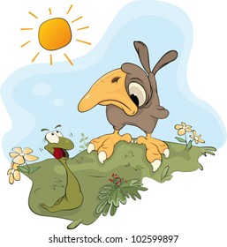 Worm and sparrow. A meeting
