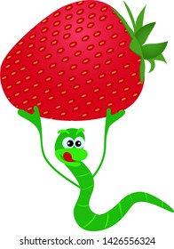 the worm stole strawberries to eat it