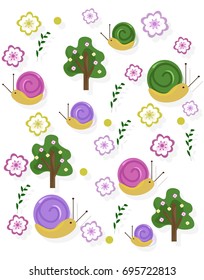 Worm and trees pattern Colorful background for children theme Vector illustration
